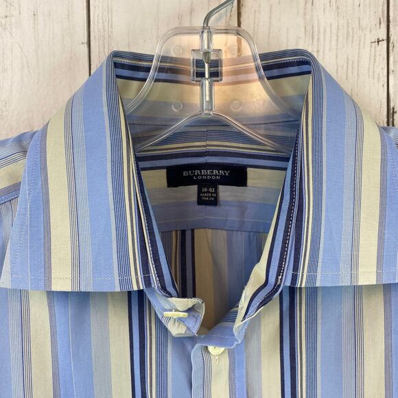 Burberry London Blue/Cream Stripe Button-Up Long Sleeve Dress Shirt Size 16/41 - Picture 3 of 13